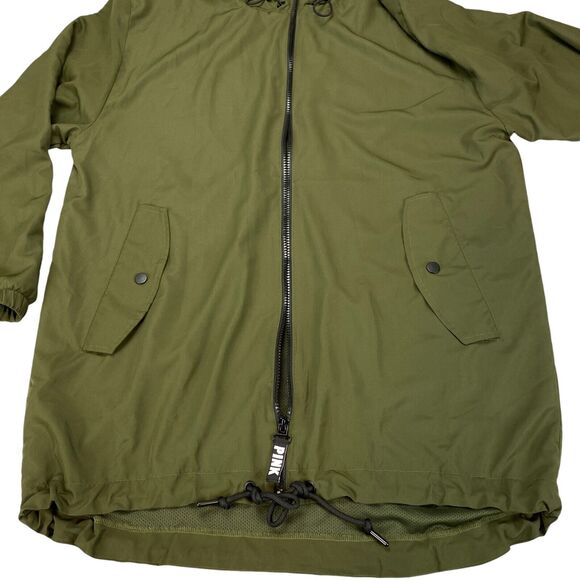 Victoria's Secret PINK Anorak Jacket Womens M Olive Mesh Lined Hooded Full Zip - Picture 10 of 16